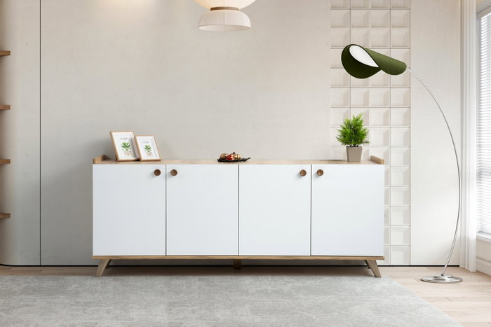 Hanah Home Consola Escandinava H3020 Roble y Blanco 180x77.8x41 cm